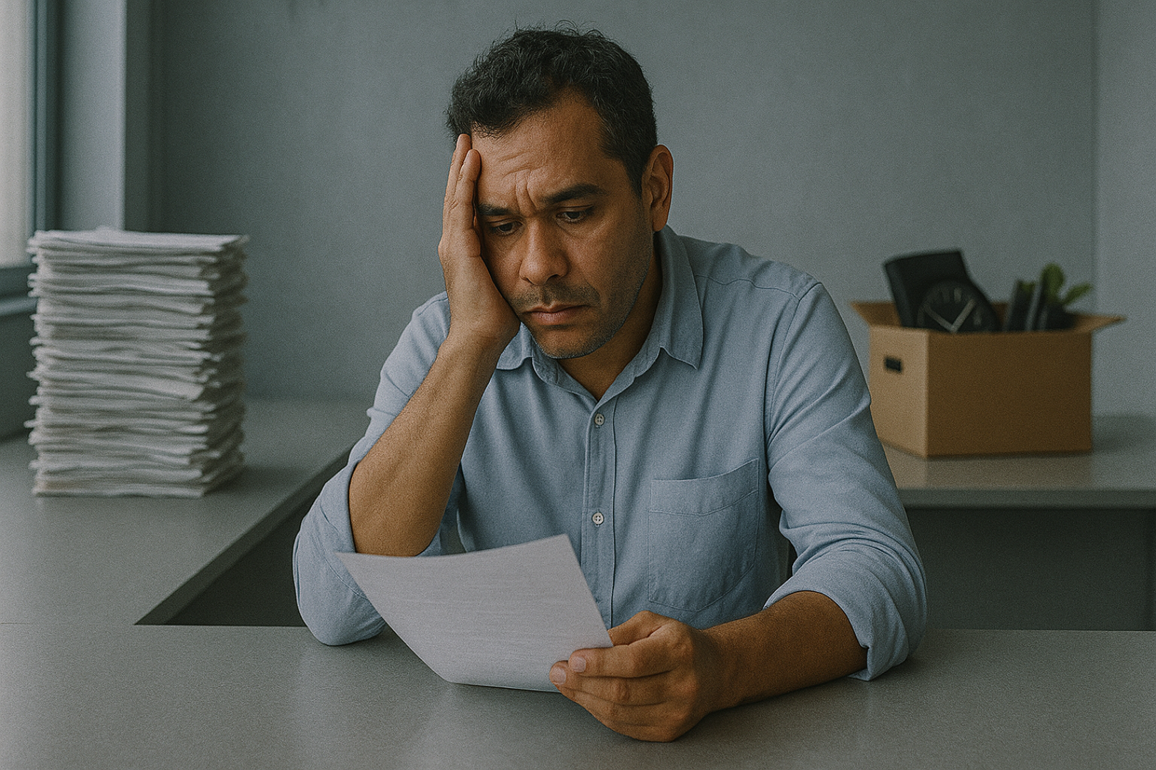 Homem pensativo com expressão séria, refletindo sobre negócios e escolhas