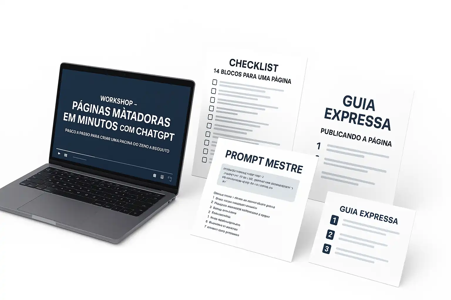 Mockup representando os materiais inclusos no pacote