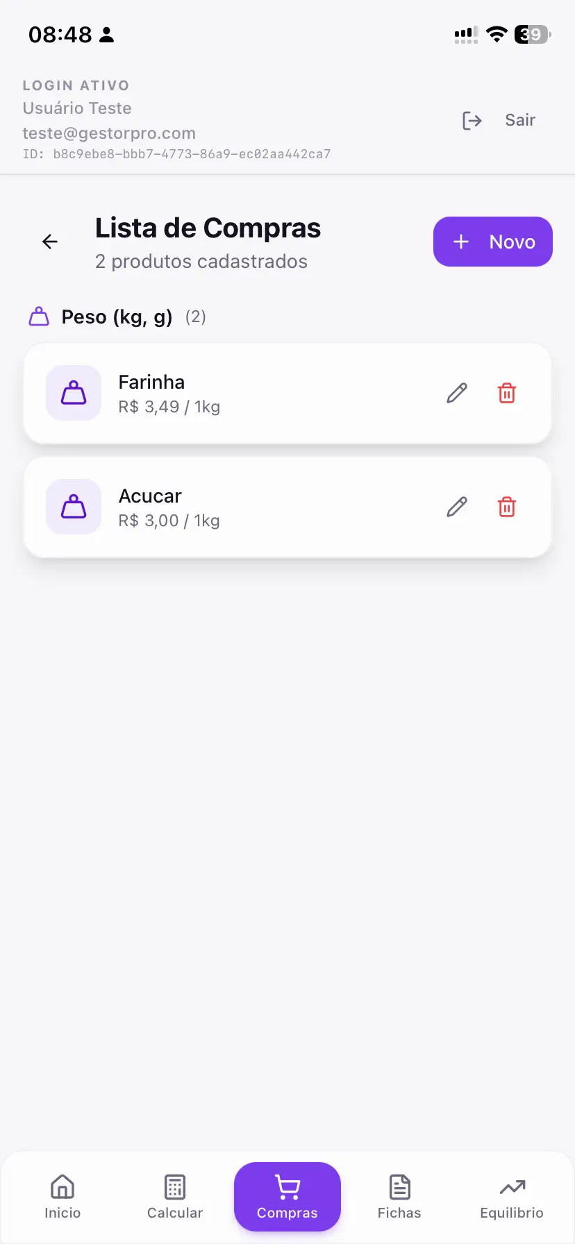 Lista de compras automática do Gestor Pro